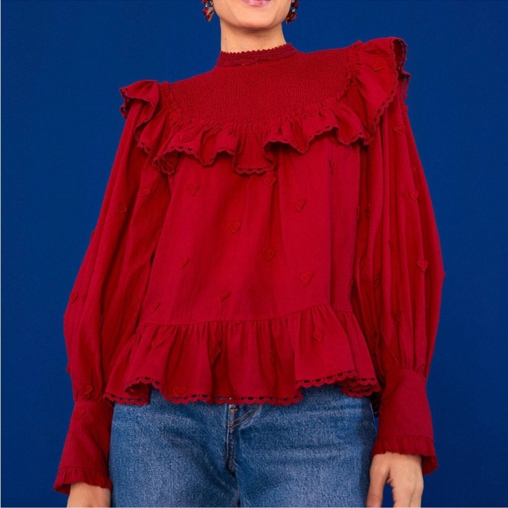 Chic Red Ruffled Blouse